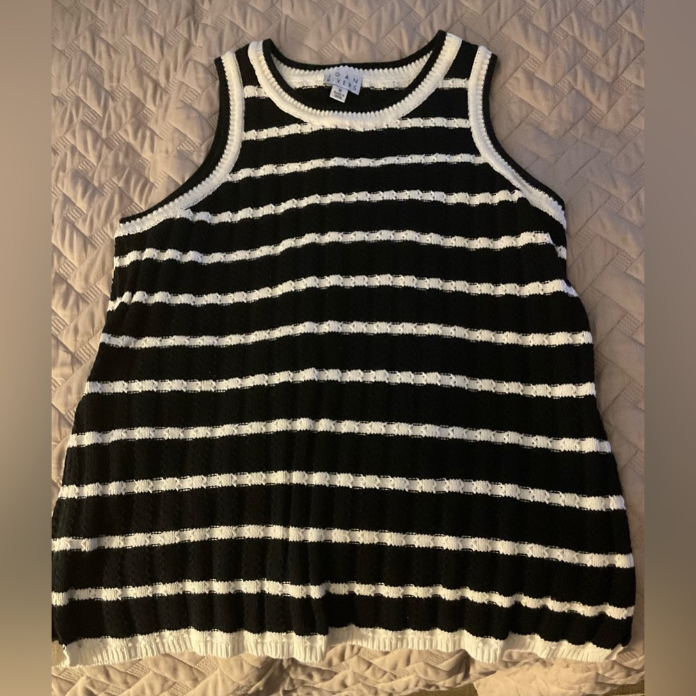 Joan Rivers Textured Stripe Sweater Tank Top Black White Size M Classic Chic - Picture 7 of 7